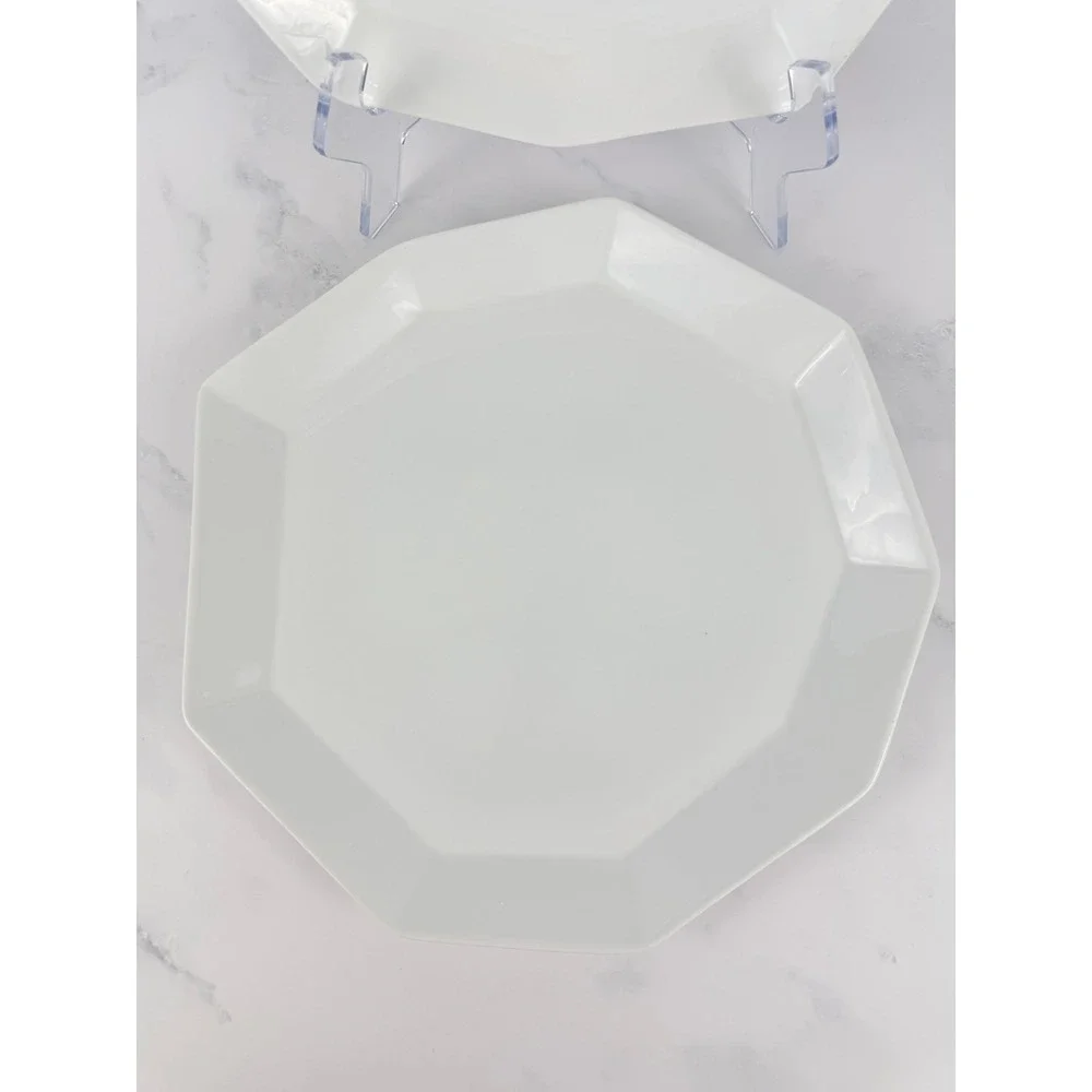 RARE! Pair (2) West Elm White Porcelain Nonagon Dinner Plates 10 3/4